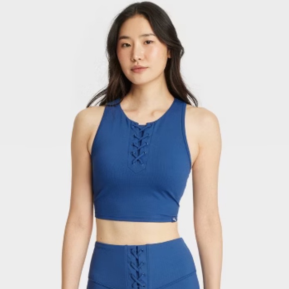 JoyLab Tops - JoyLab Women’s Blue Lace-Up Tank Top Ribbed Cropped Support Size XXL